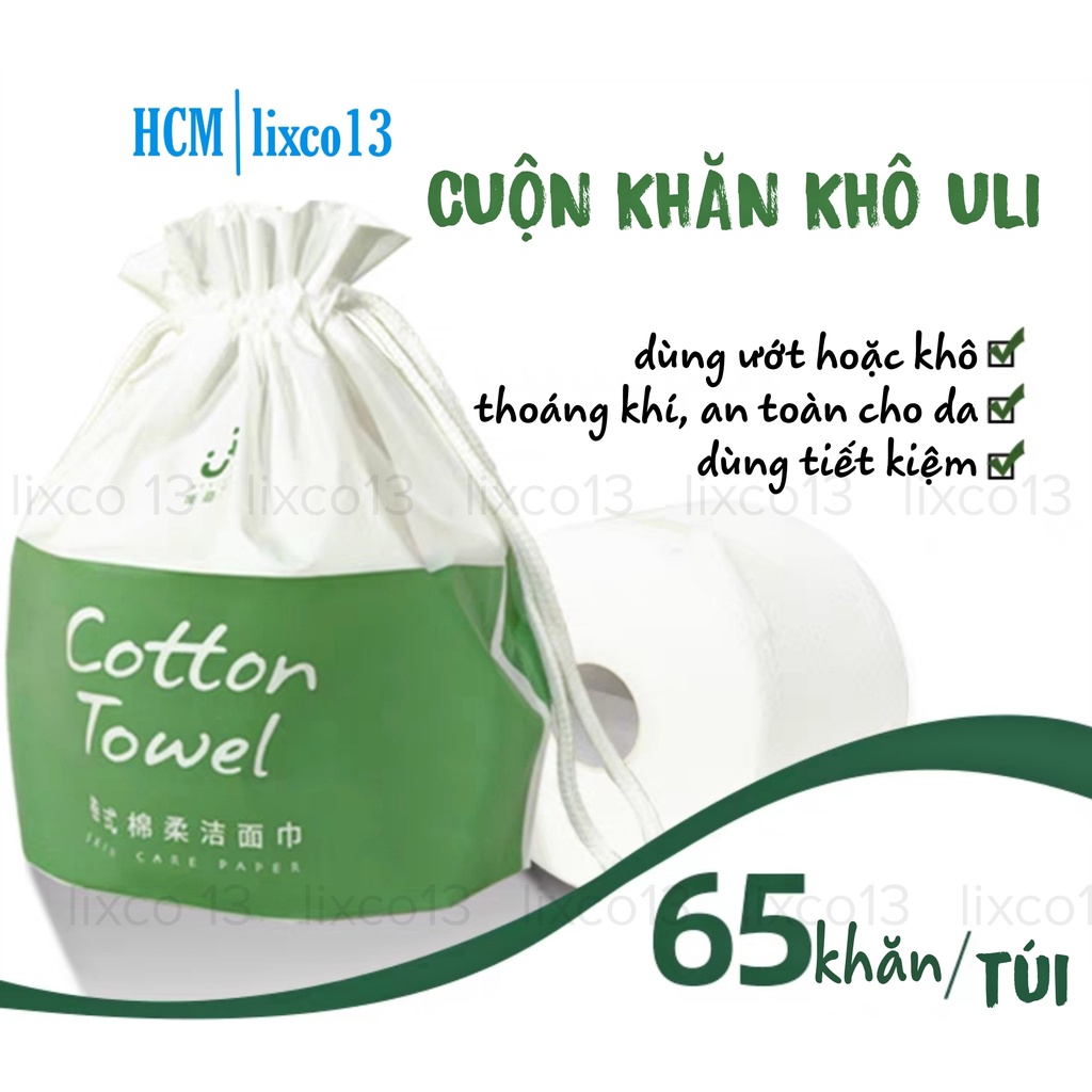 Cuộn khăn giấy lau mặt khô ULI 65 tờ nội địa Trung cao cấp dùng được khô và ướt