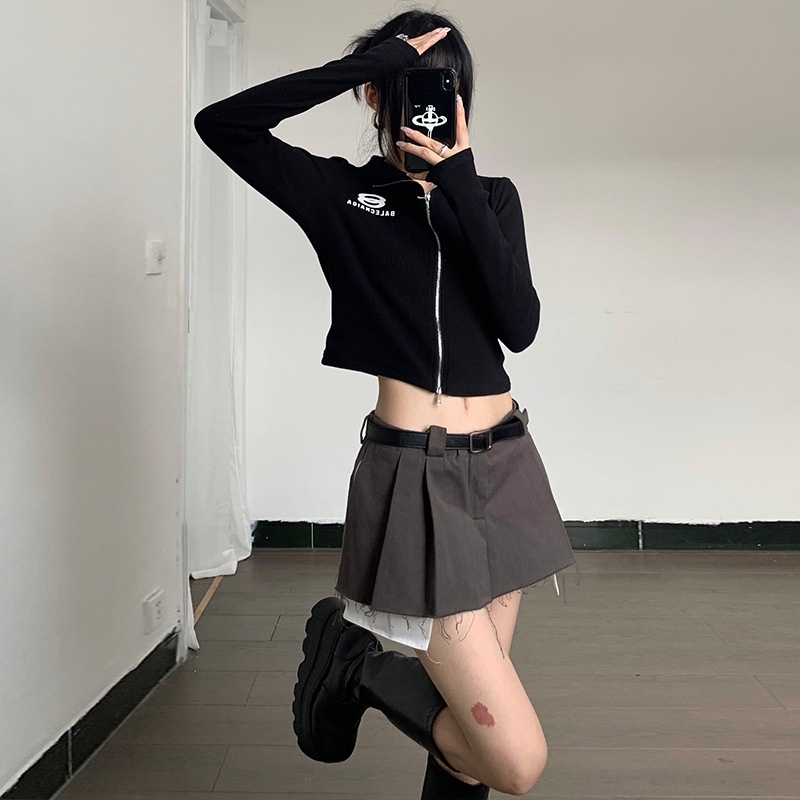 Áo Sweater Tay Dài Có Khóa Kéo In Chữ Thời Trang Cho Nữ