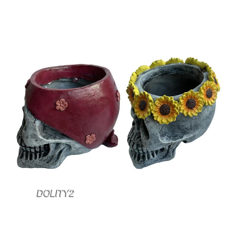 Set 2 Bình Hoa Hình Đầu Lâu Nghệ Thuật Bằng Nhựa Resin Trang Trí Halloween