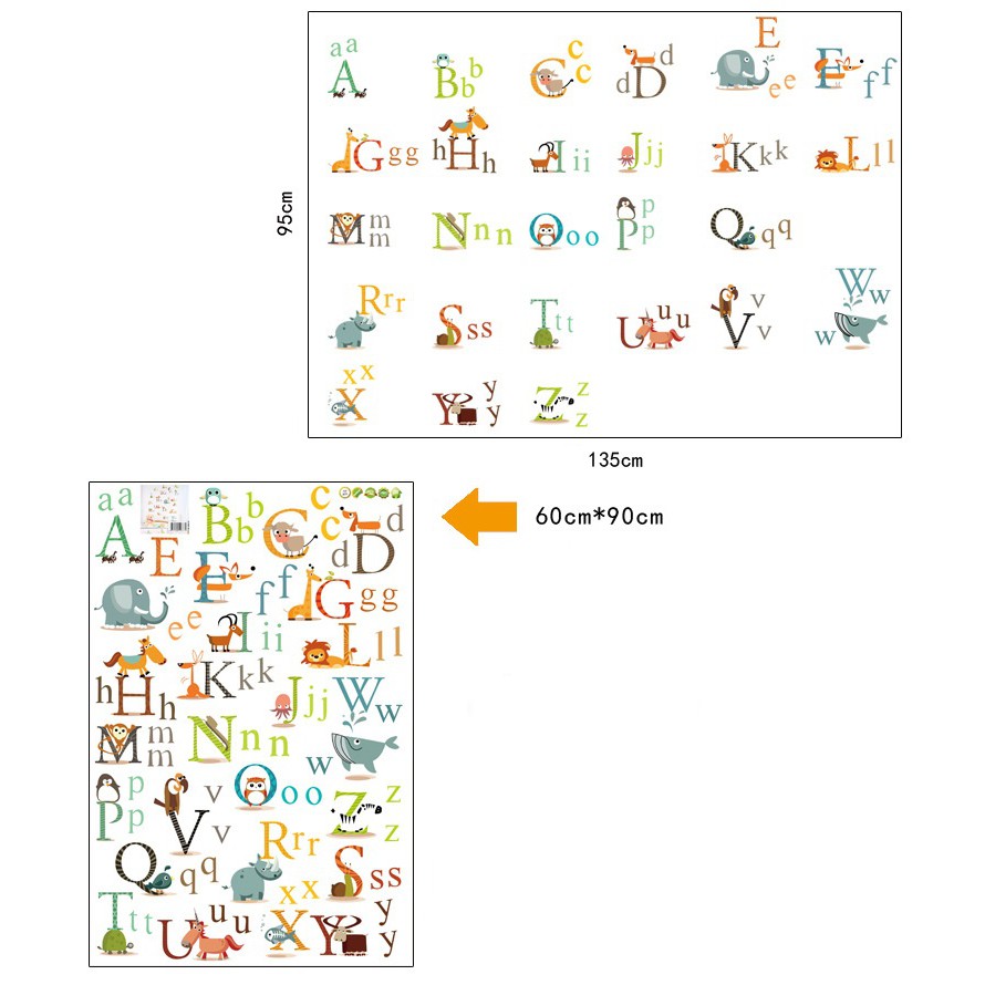 Decal dán tường cho bé yêu - decal 24 Chữ cái mẫu số 1