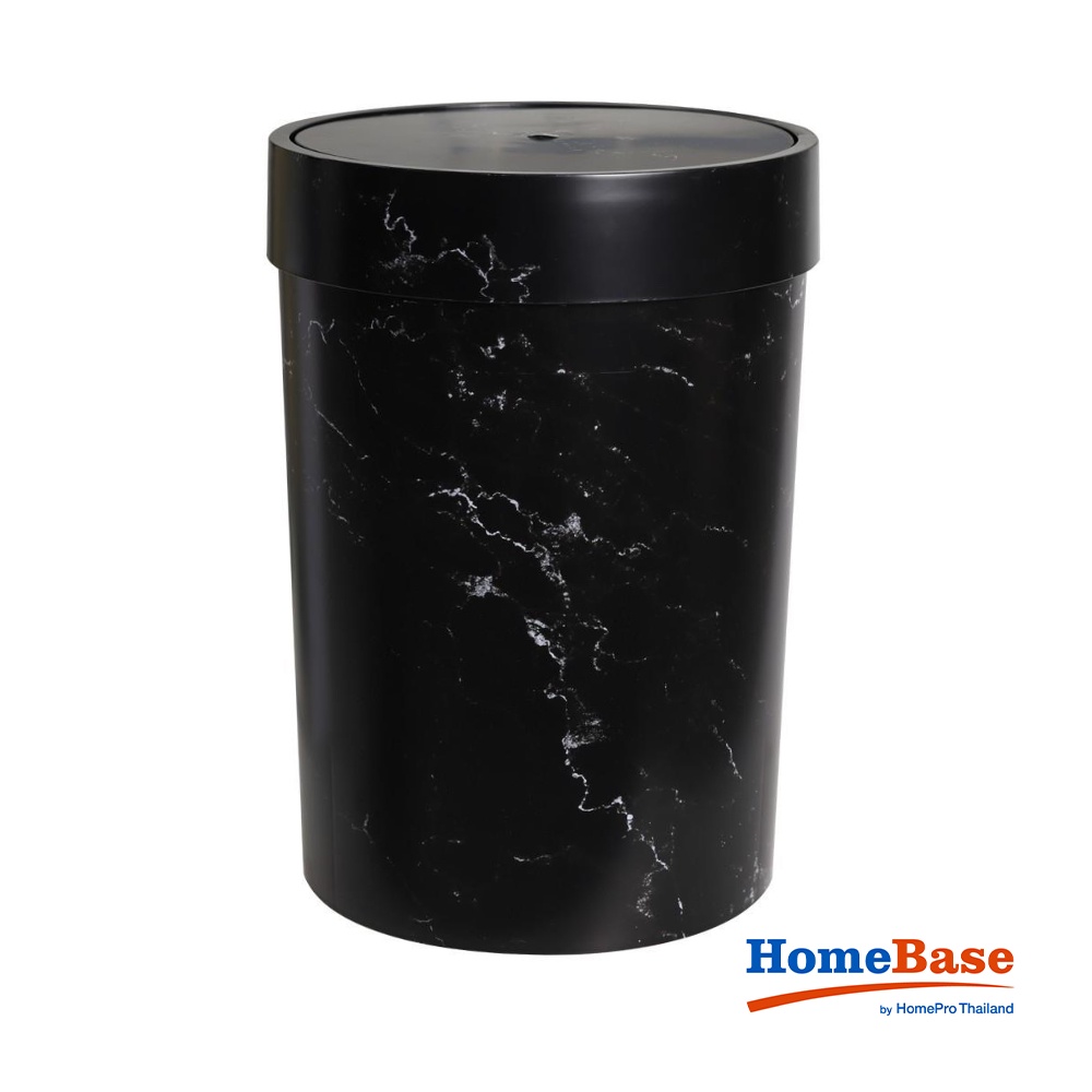 HomeBase ACCO Thùng rác bằng nhựa hình tròn 15.5L MIDNIGHT W25xH35,7xD25 màu đá cẩm thạch đen