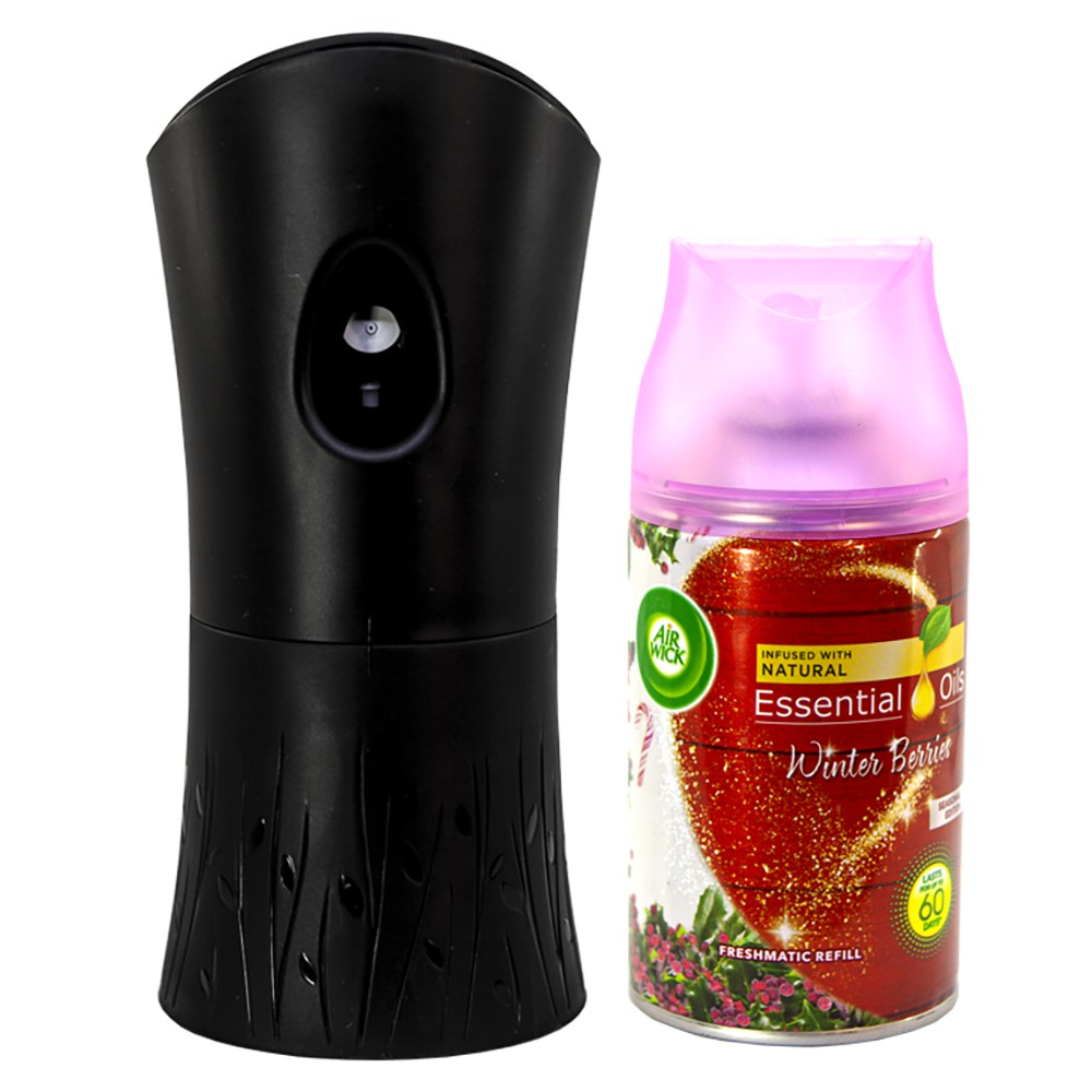 Combo máy phun + bình xịt tinh dầu tự động Air Wick Winter Berries 250ml - hương quả ngọt, thơm phòng, kháng khuẩn