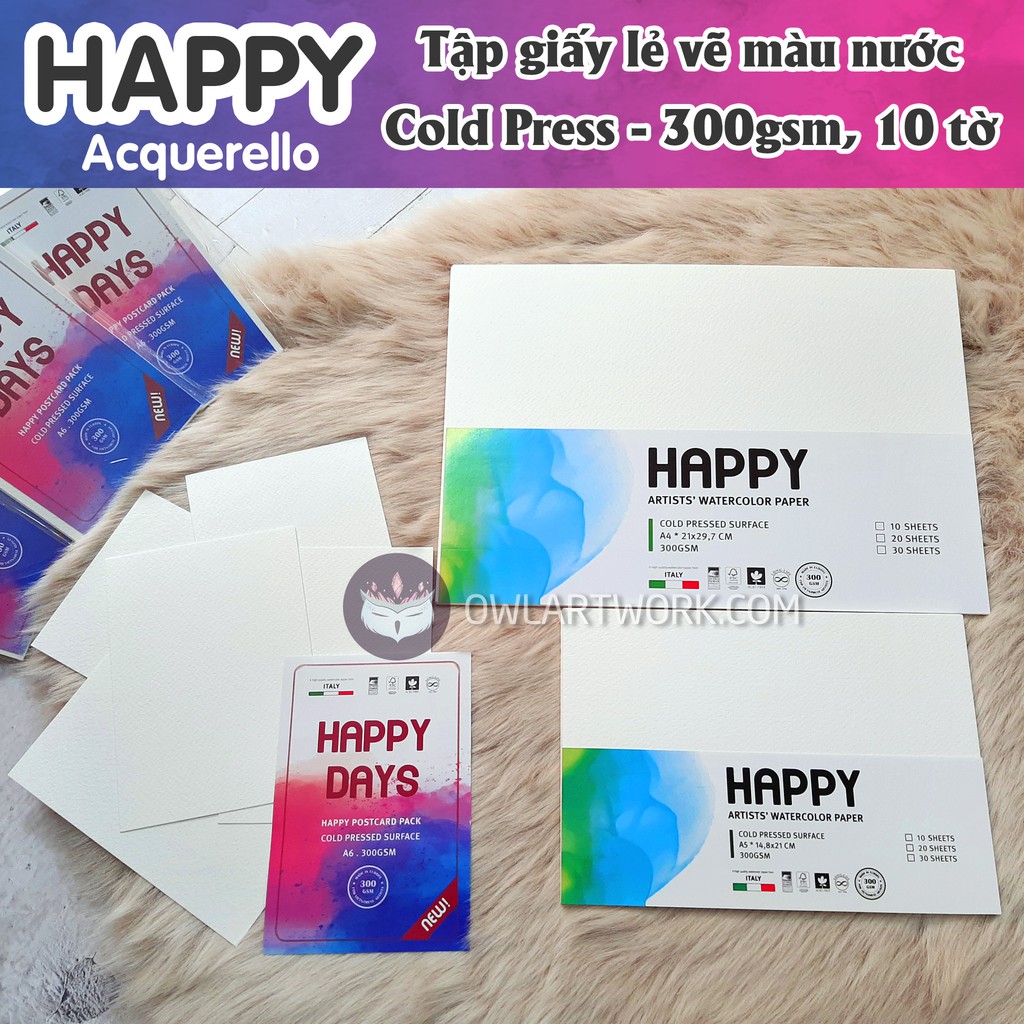 Tập Giấy (Lẻ) Vẽ Màu Nước HAPPY Hạng Họa Sĩ - 160 - 300gsm