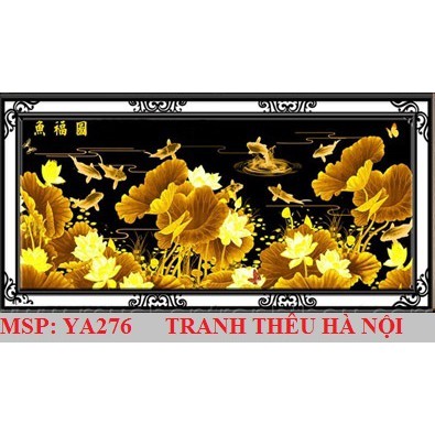 tranh thêu chữ thập cá chép hoa sen kim sắc kt 204x85cm