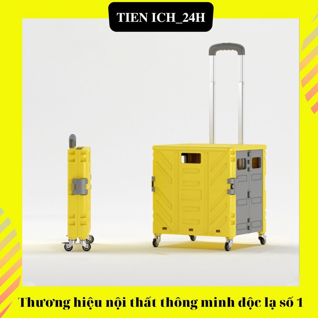 Xe đẩy hàng gấp gọn 4 bánh hình vali độc đáo - Thùng đựng đồ hình vali đa năng dùng trên oto và đi siêu thị