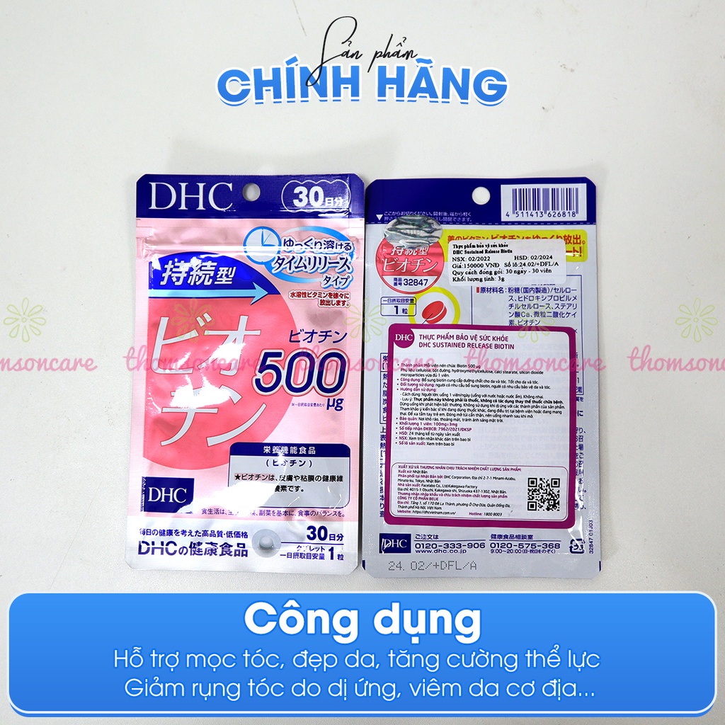 Viên uống Biotin Hoa Hồng từ DHC Nhật Bản - Kích thích mọc tóc cho nam, giảm rụng tóc cho phụ nữ sau sinh - gói 30 viên