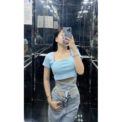 ÁO CROPTOP TAY NGẮN THUN GÂN CỘT EO NHIỀU MÀU- CHIZISHOP