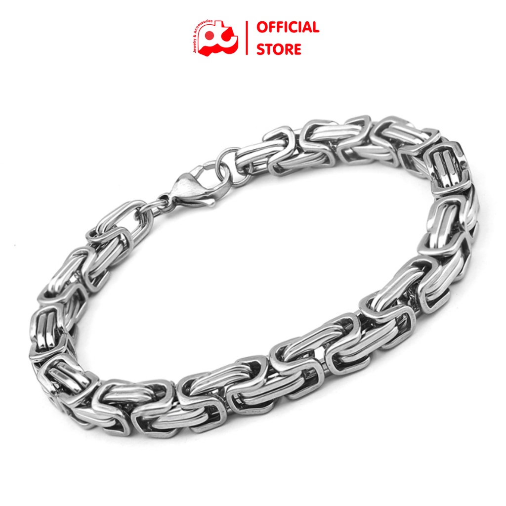 Lắc tay thép không gỉ titan nam cao cấp đẹp sang trọng kiểu ziczac vuông PT JEWELRY kích cỡ 7mm màu trắng PTLTNA86