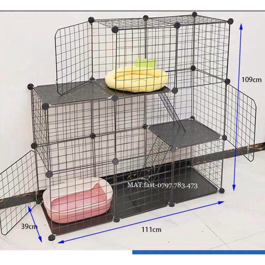 Chuồng Quây Cho Thú Cưng Chó Mèo - Mẫu Chuồng Thú Cưng Có Mái Che -Tặng Kèm Chốt