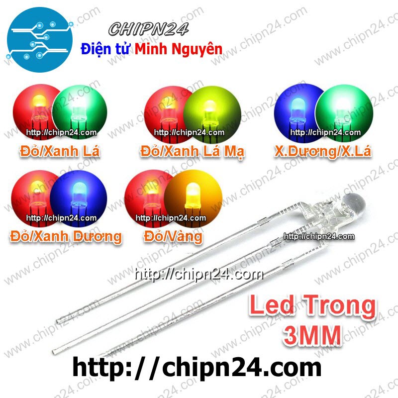 [25 CON] Led 2 màu 3 chân 3MM Trong (Đỏ/Vàng/Xanh Lá/Dương, Âm chung/Dương chung) - [Chọn Loại]