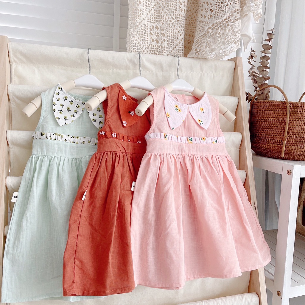 Váy hè sát nách cổ phối tai mèo cho bé 8-21kg (1-6 tuổi)