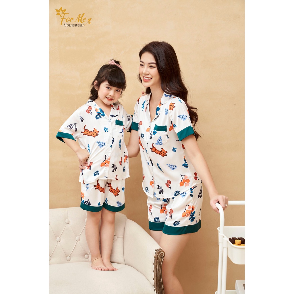 Bộ đồ ngủ, mặc nhà chất Lụa Giấy Luxury SET MẸ &amp;BÉ HỔ TRẮNG VUI NHỘN ,forme pijama