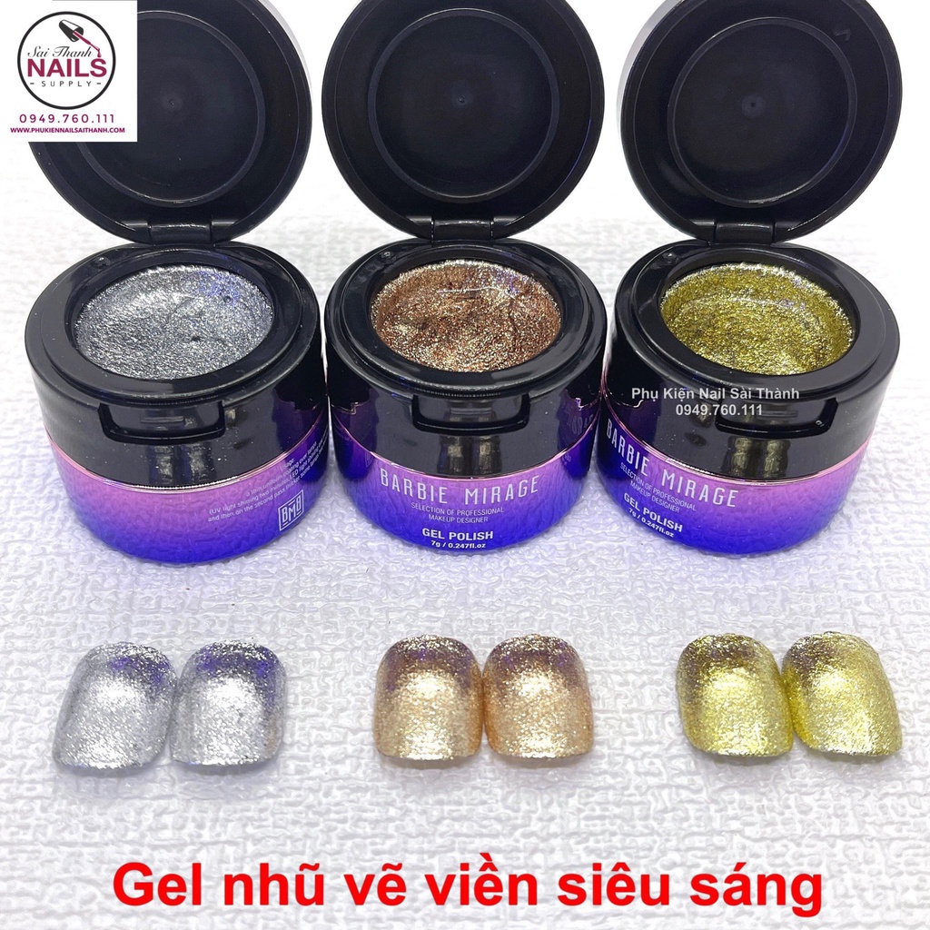Gel nhũ ánh kim cương Barbie Mirage chính hãng cực đẹp - Gel nhũ Barbie Mirage nail vẽ móng sang chảnh lấp lánh (lẻ 1 hũ