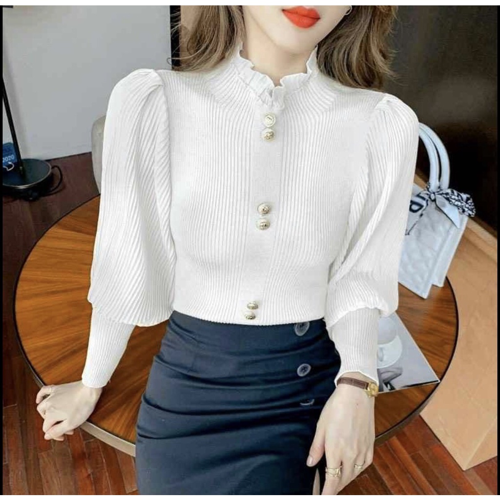 [HCM]Áo len gân nữ tay dài cổ lọ tiểu thư cực đẹp
