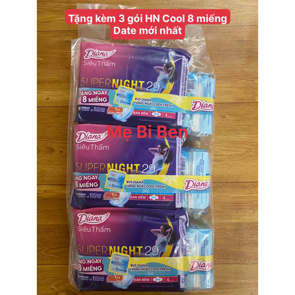 [TẶNG KÈM] Bộ 2 Gói Băng Vệ Sinh Diana siêu thấm Supernight ban đêm 29/35cm 3/4 miếng/gói - hàng chính hãng