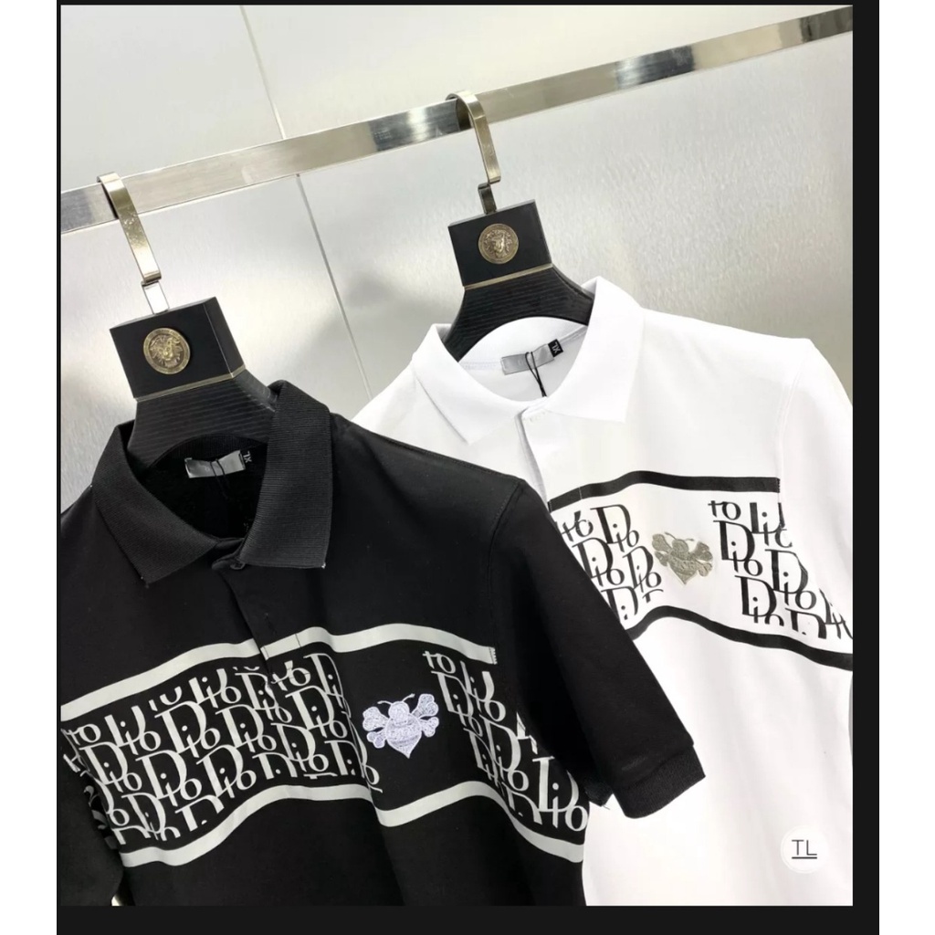 Áo thun nam POLO tay ngắn phối họa tiết vải cotton co giãn 4 chiều thấm hút mồ hôi mẫu mới nhất 2 màu trắng đen cao cấp