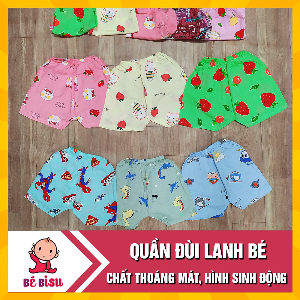 Combo 5 Quần ĐÙI LANH  họa tiết mềm mịn, thoáng mát cho bé 3-15kg