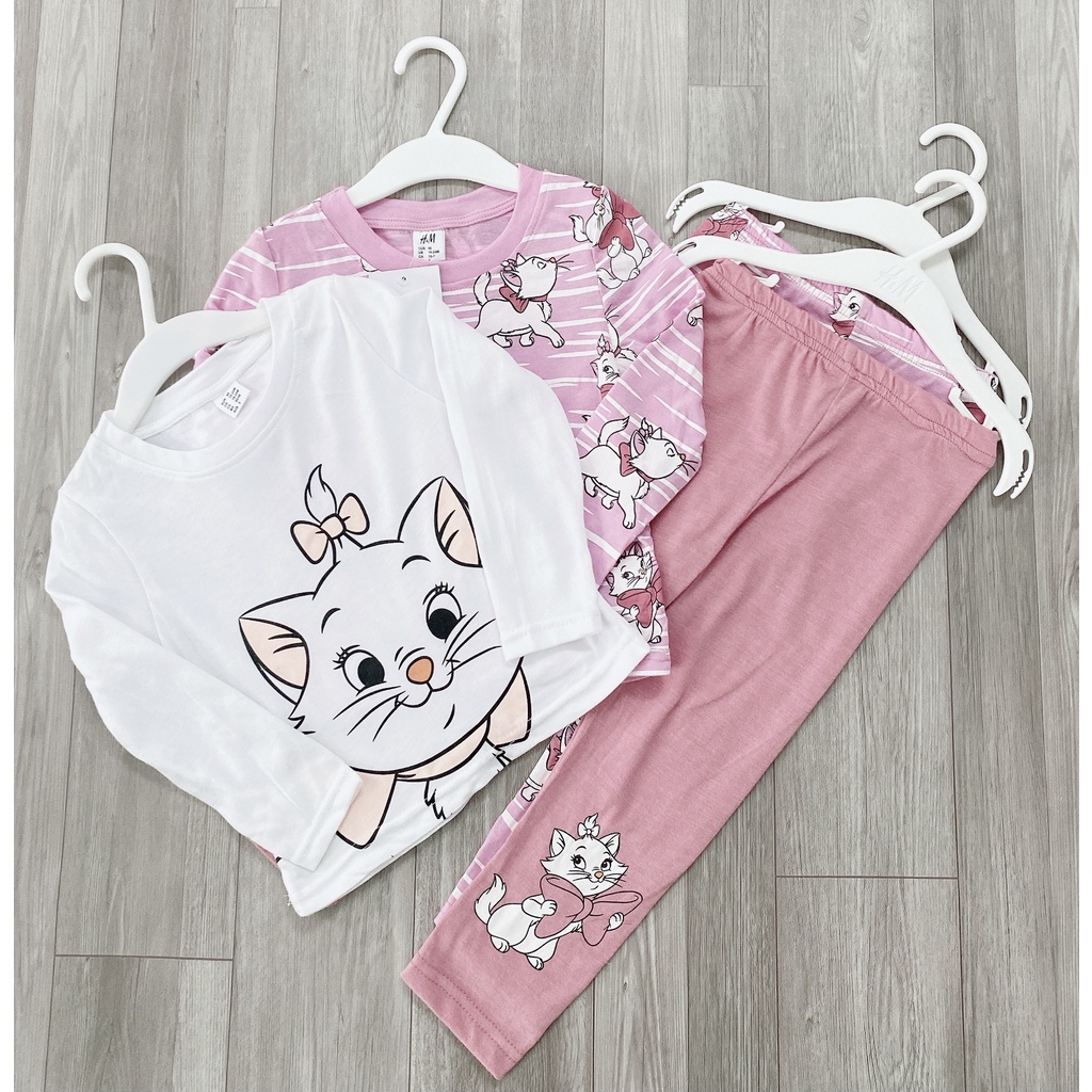 Đồ bộ bé gái Combo 2 bộ thu đông dài tay mèo hồng chất cotton 4 chiều mềm mịn thấm hút tốt