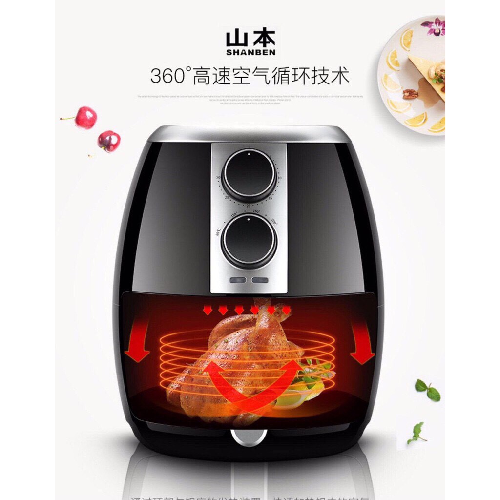 (SIÊU HOT) Nồi chiên không dầu điều khiển cơ SHANBEN Công suất 1400W bảo hành 12 tháng -HOT TREND