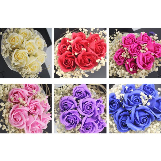 Bó hoa hồng sáp 7 bông kèm hoa khô (không kèm hộp) | BigBuy360 - bigbuy360.vn