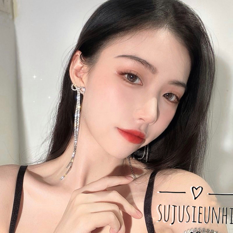 Bộ vòng cổ choker-khuyên tai nơ đính FULL ĐÁ