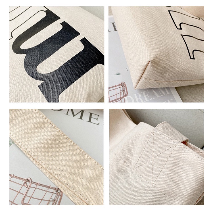 Túi tote vải canvas ulzzang unisex in chữ có khoá miệng ngăn nhỏ bên trong đựng vừa sách vở laptop 15.inch