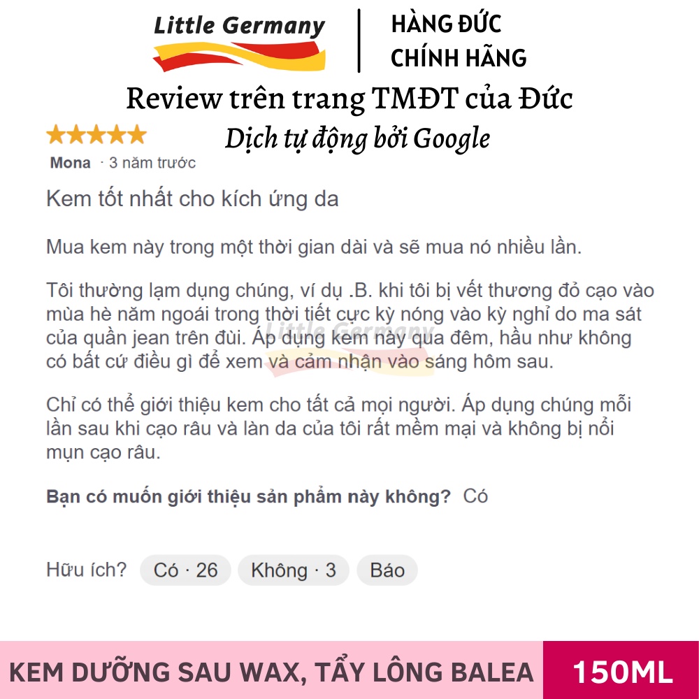 Kem dưỡng sau wax, sau tẩy lông Balea Đức 125ml - Làm dịu da, Se khít lỗ chân lông, Chống viêm lỗ chân lông