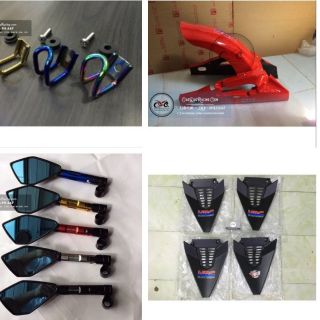 Combo ốp gắp R15 Winner đỏ - chắn bùn đen - gương 5cạnh trắng và móc treo đồ Titan xanh cho Winner