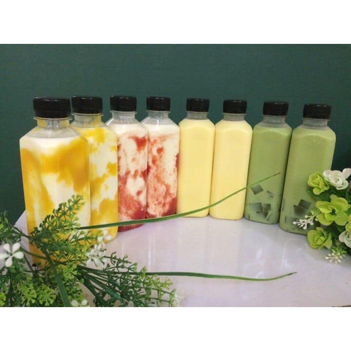 Chai nhựa vuông đựng nước sinh tố trà sữa / Chai nhựa đựng trà thái dung tích 330ml
