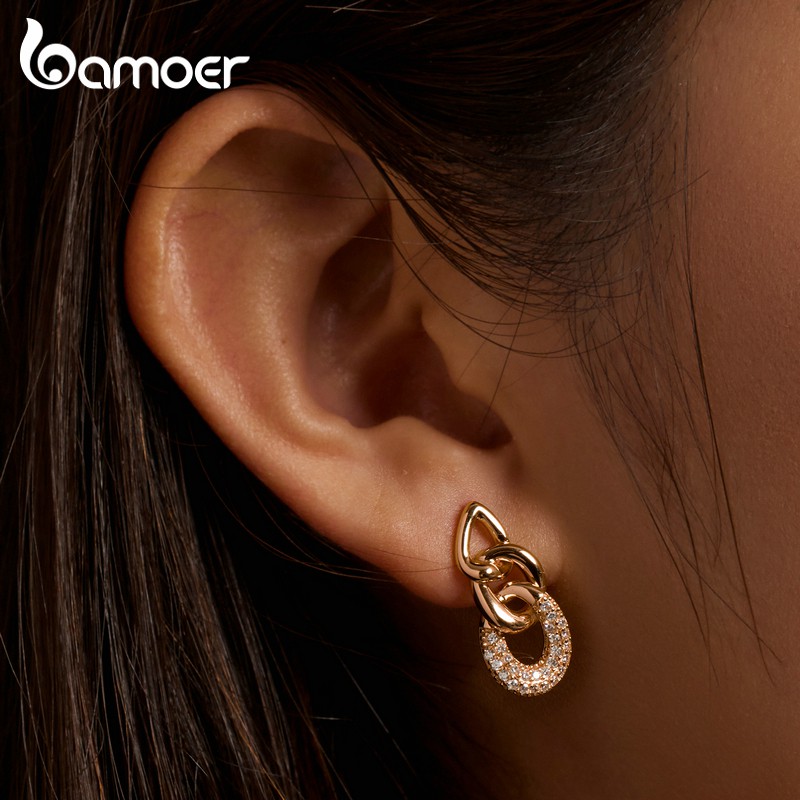 Đôi bông tai Bamoer Bse545 bạc 925 đính zircon quà tặng trang sức nữ