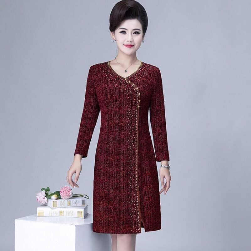 Đầm nhung nữ trung niên sang trọng NP1604