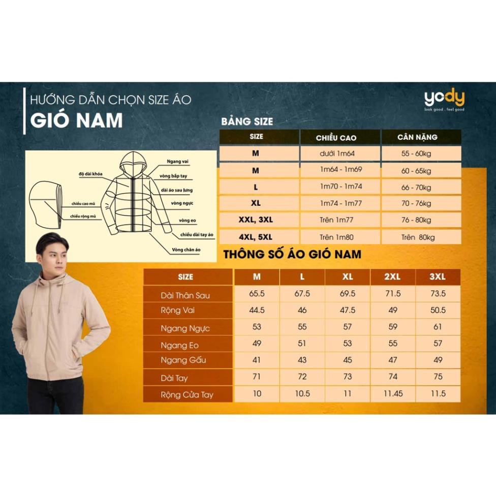 Áo gió nam YODY trượt nước, chống gió, chống bụi, nhiều màu, áo khoác gió nam 2 lớp phối lưng AKM4027 -gt3 