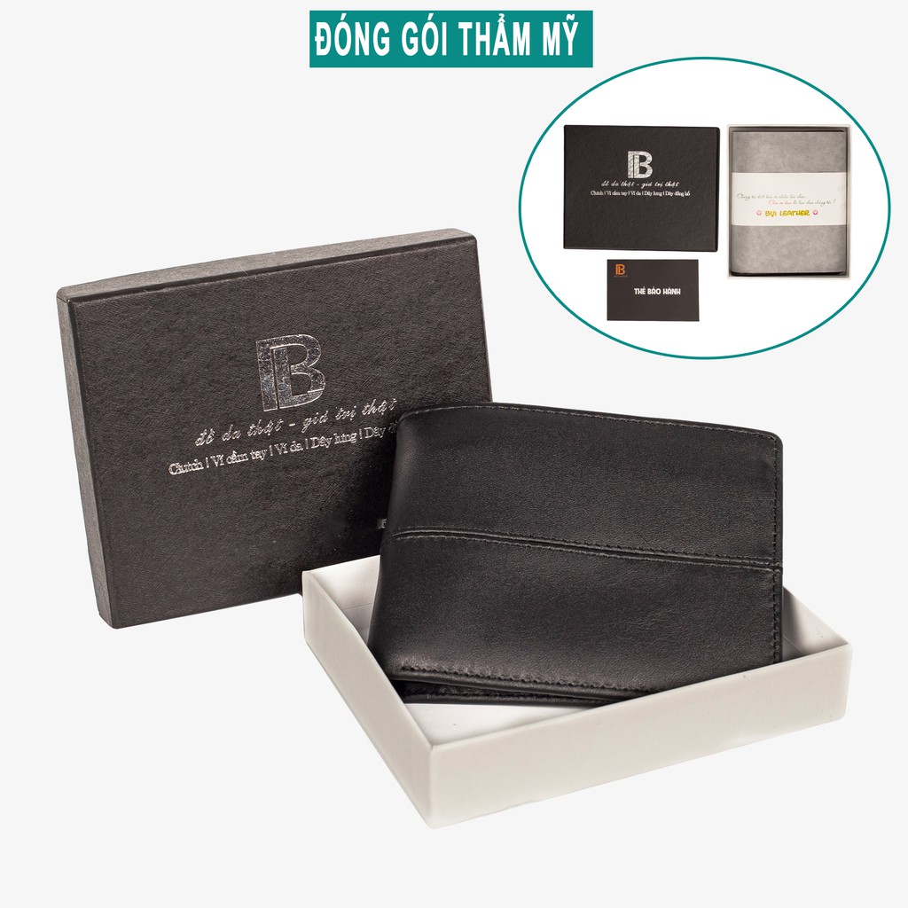 Ví da nam V105 cao cấp-bóp nam da thật chỉ kẻ ngang, full hộp làm quà tặng, thương hiệu Bụi leather-BH 12 tháng