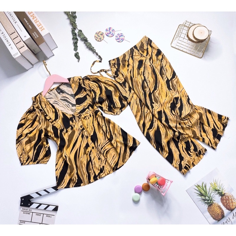Đồ bộ tole nữ, bộ lanh mặc nhà F21 VNXK cổ sen thiết kế siêu xinh