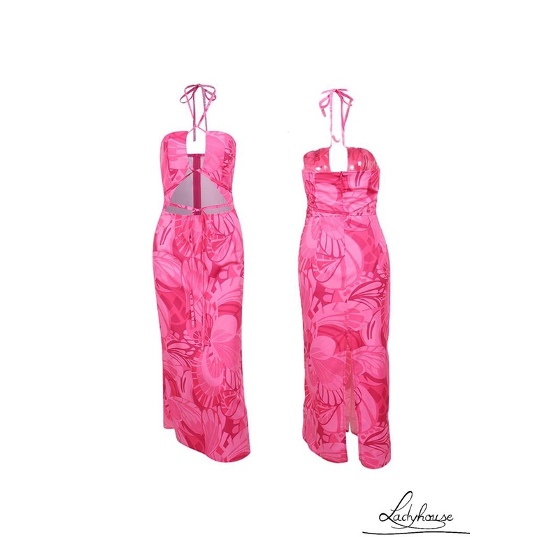 Đầm Dài Xẻ Tà Hở Lưng In Họa Tiết Hoa Thời Trang Mùa Hè Cho Nữ