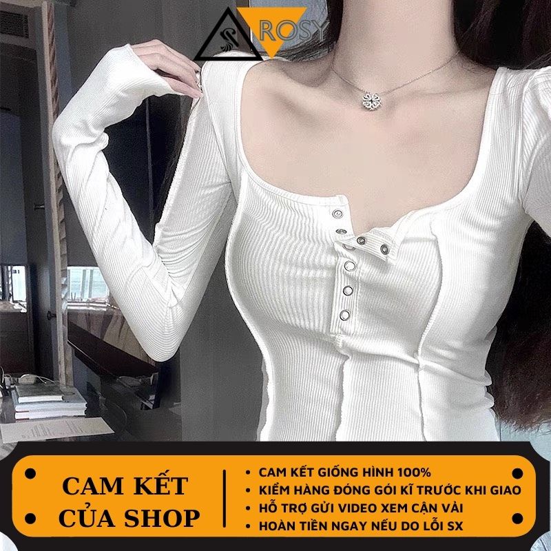 Áo croptop dài tay có cúc bấm trước áo chất borip gân siêu cá tính cho các nàng