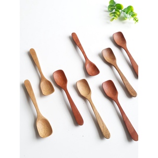 Thìa muỗng cafe, sinh tố gỗ nhãn, gỗ keo đầu vuông màu nâu 13,5 cm x 2,4cm