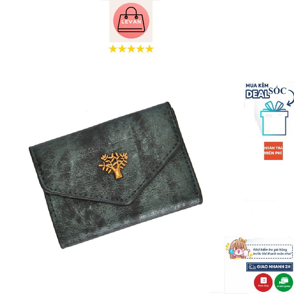 Ví nữ mini cầm tay LEVAN da loang đẹp, ngắn nắp gập, nhỏ gọn bỏ túi  khóa cây cute nhiều ngăn giá rẻ VINU1K9K.08
