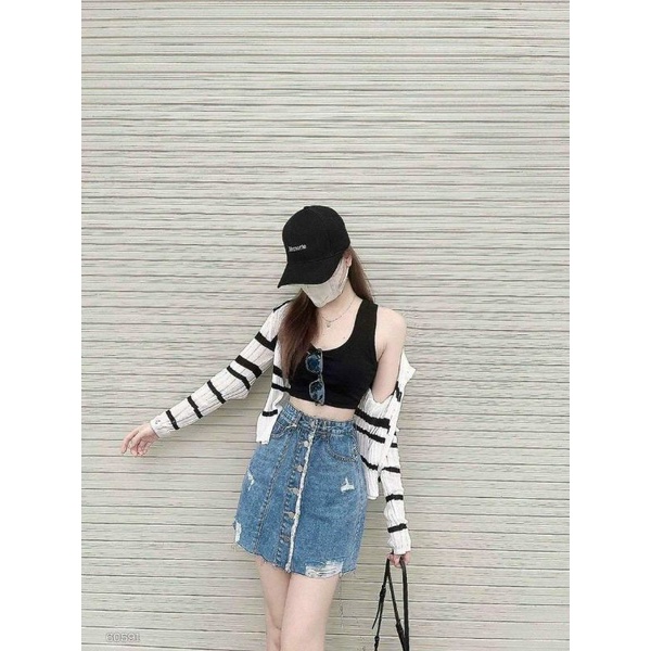 VÁY QUẦN JEAN COTTON  NÚT KIỂU