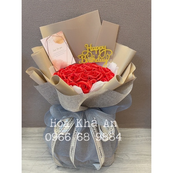 [Combo túi thiệp] Bó hoa sáp 35bông kèm túi nhựa sang trọng, tặng sinh nhật, kỷ niệm cực xinh