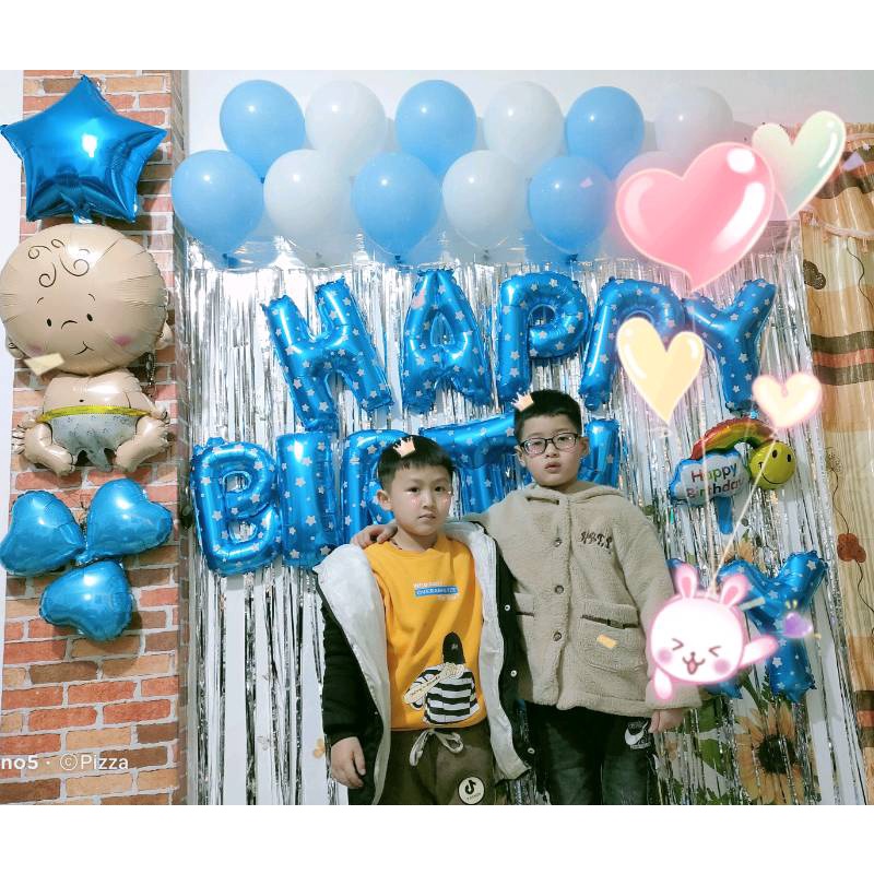 Combo Set Trang Trí Sinh Nhật 2 Rèm Kim Tuyến, Bóng Chữ Happy Birthday và 50 bong bóng tròn cho bé trai, bé gái CB01