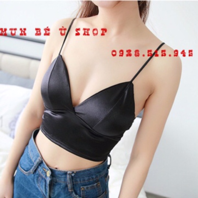 Bralette trơn phi bóng sexy crop top satin Áo lót đồ lót | BigBuy360 - bigbuy360.vn