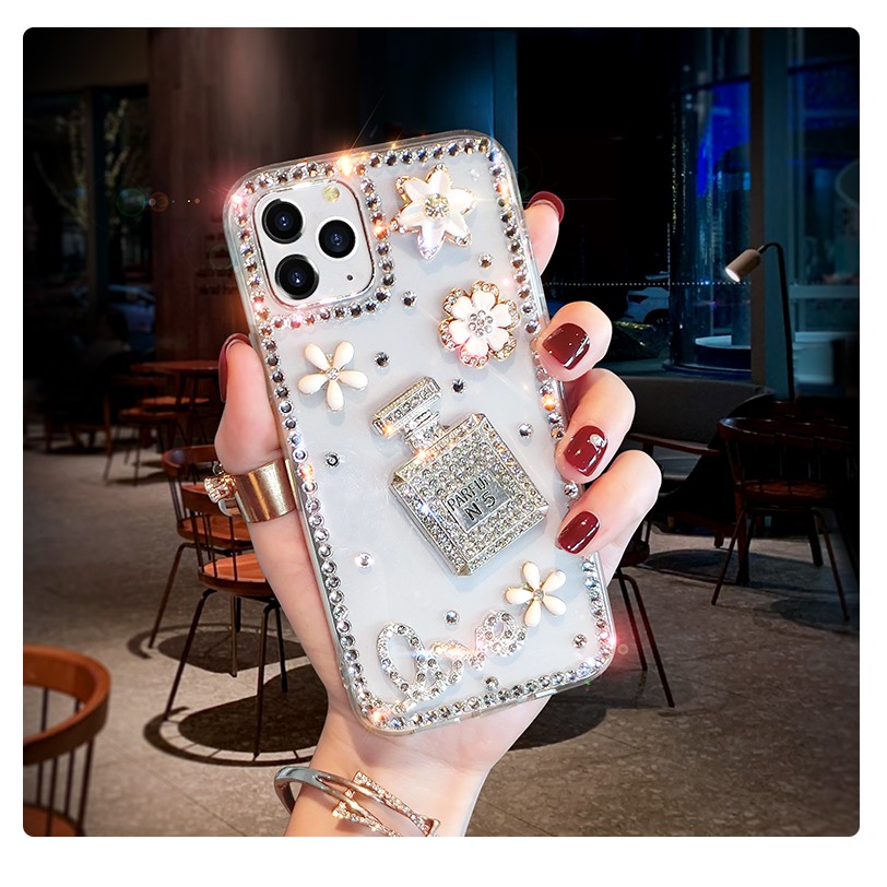 Ốp Điện Thoại Họa Tiết Hoa Đính Đá Lấp Lánh Cho iphone 12 pro max 15 14 13 12 11 pro max xs max xr x