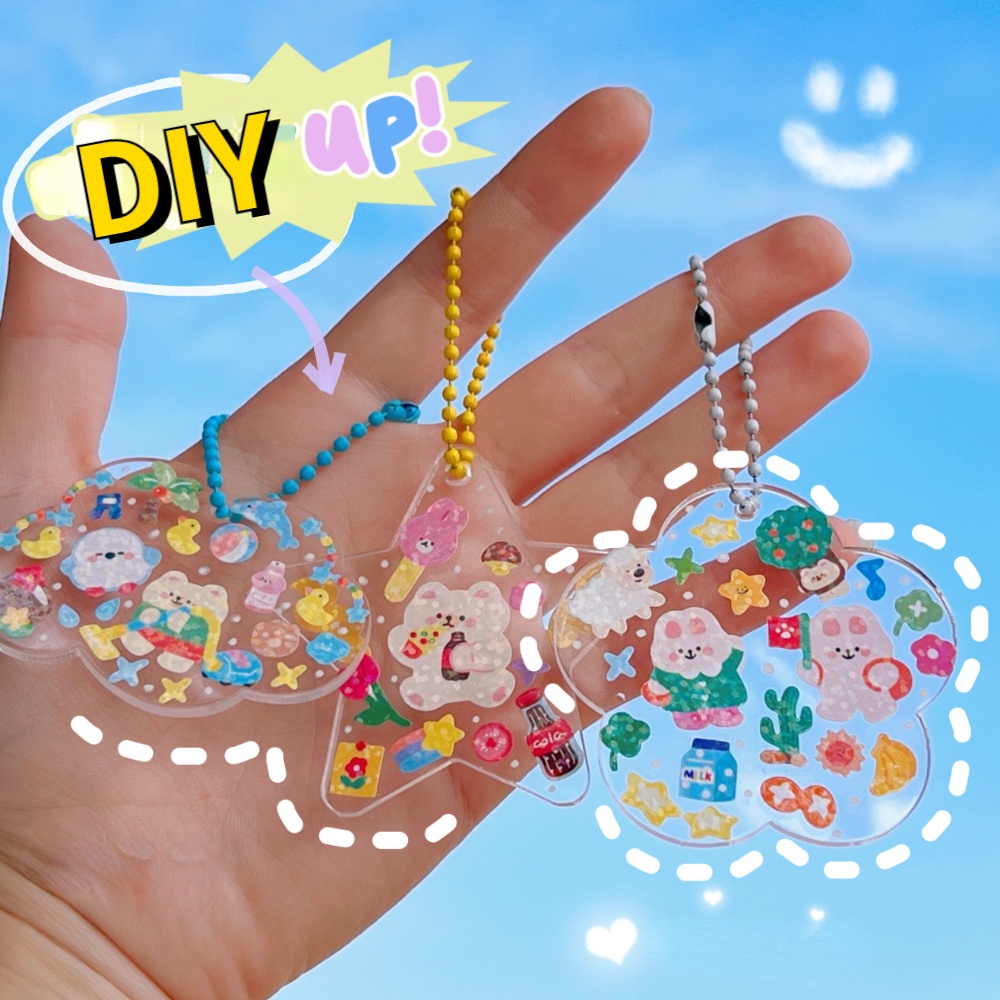 Móc Khóa Hình Tròn Bằng Acrylic Họa Tiết Ngôi Sao Lấp Lánh Diy Dễ Thương