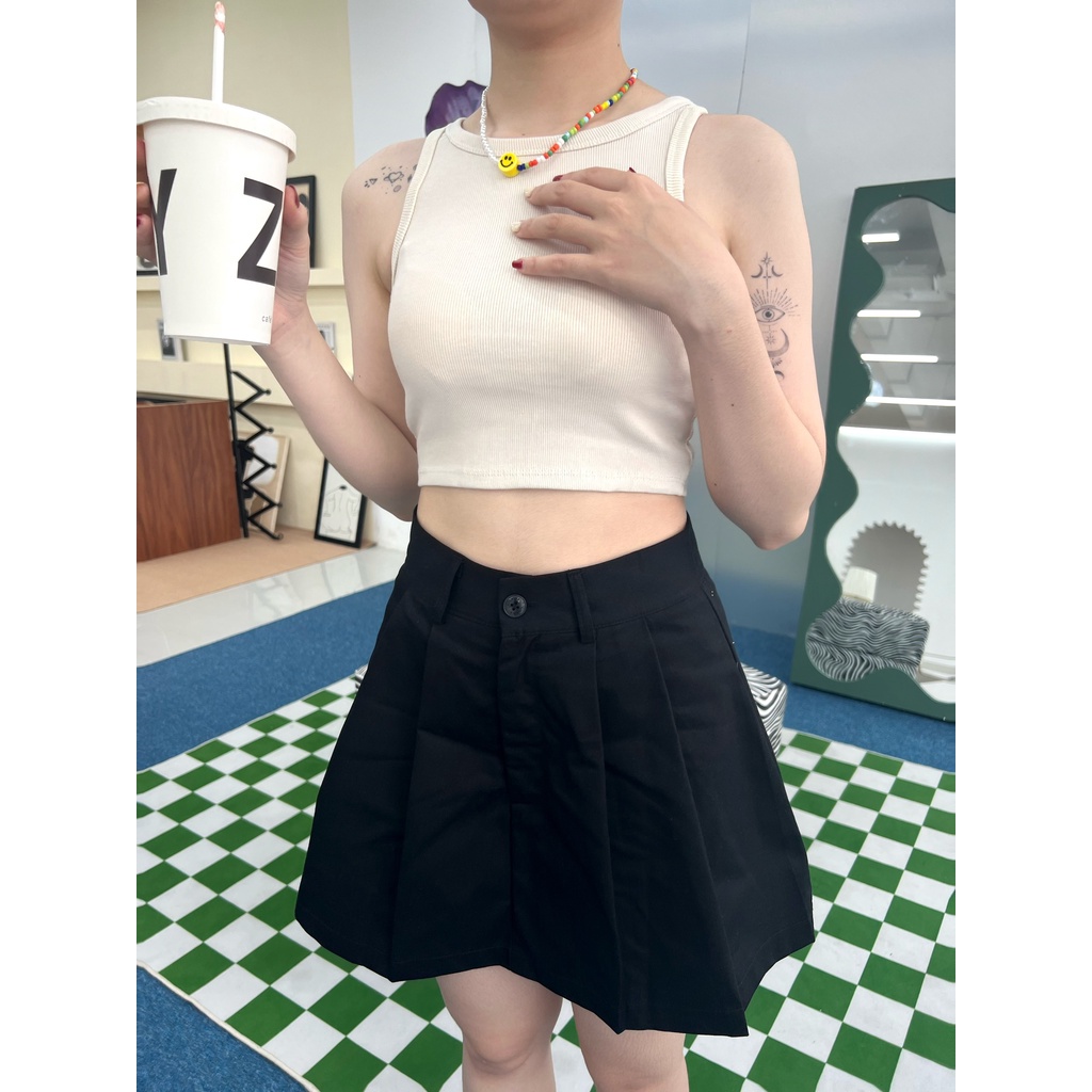 (Hàng có sẵn) Chân váy KAKI XẾP LY dáng Hàn Quốc dáng A trẻ trung, có lót quần.
