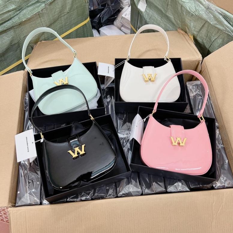 Túi waang chữ W da bóng size 21 kèm dây đeo chéo full hộp đầy đủ hàng cao cấp