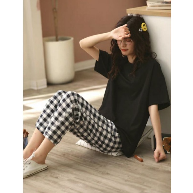 Set đồ dài nữ quần caro siêu xinh