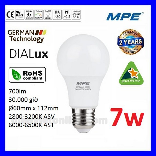 Bóng led bulb 7W cao cấp MPE ( tiêu chuẩn Châu Âu ) - Điện Việt