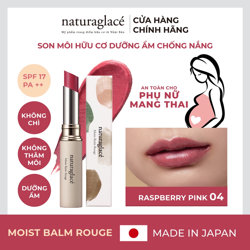 Son môi hữu cơ naturaglacé Moist Balm Rouge dưỡng ẩm, chống nắng SPF17 PA++, Màu 04 - Raspberry Pink , 2g