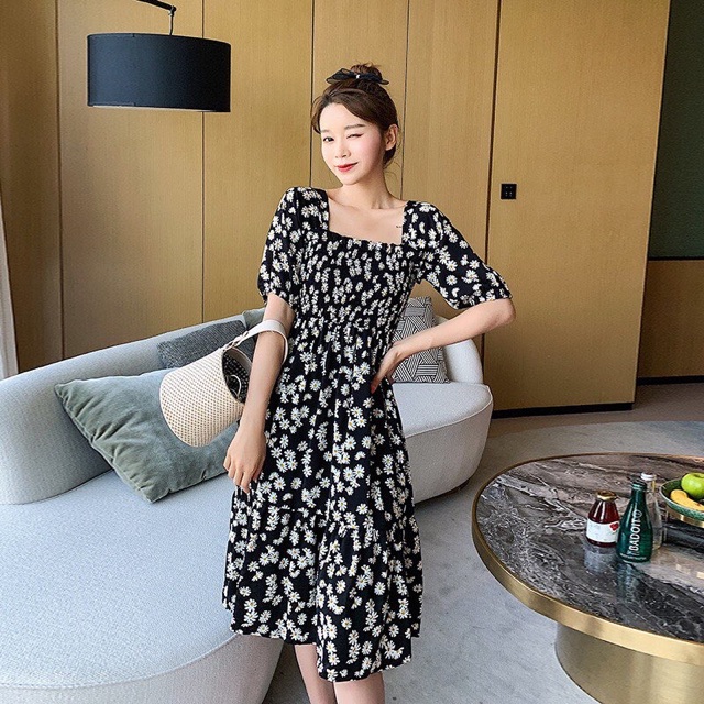 Váy hoa chun ngực tay bồng HSN085